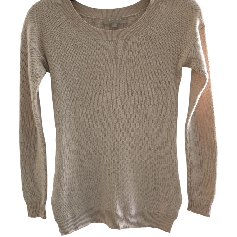 Joan Vass Classic Beige Crew Neck Sweater XS